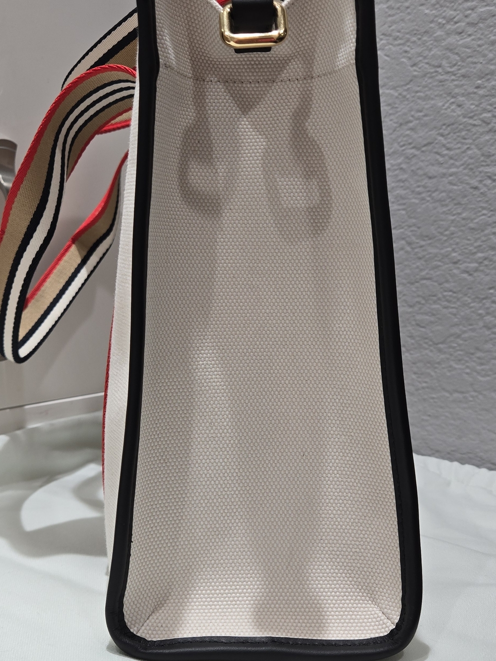 Burberry Canvas Icon Tote in Beige with Black Leather Trim - Picture 3 of 8